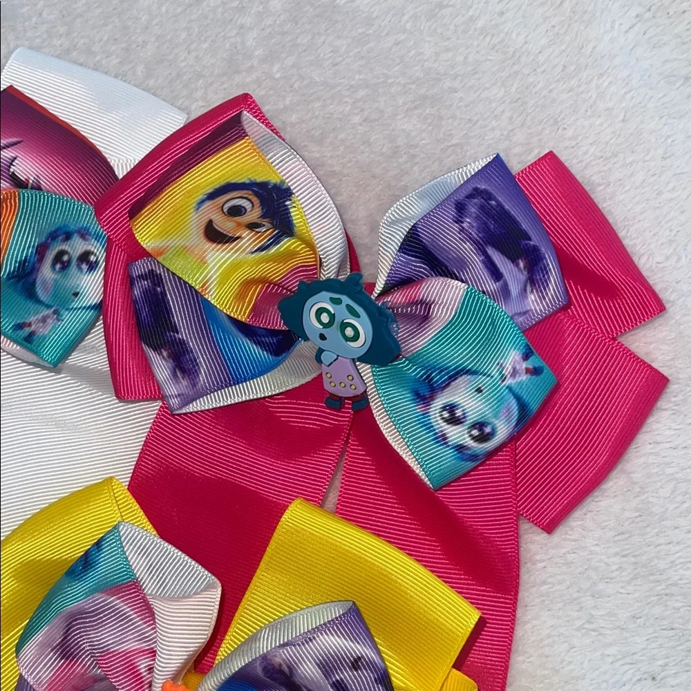 Inside Out Colorful Cartoon Character Hair Bows set of 6 new